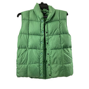 Lands End Goosedown Vest Womens Small Green Snap Up Outdoors